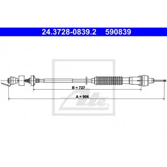 Tirette à câble, commande d'embrayage ATE 24.3728-0839.2 pour CITROEN XSARA 2.0 HDi - 90cv