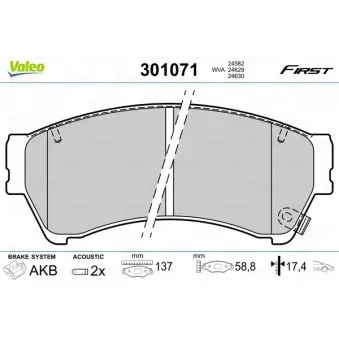 VALEO 301071 - Jeu de 4 plaquettes de frein avant