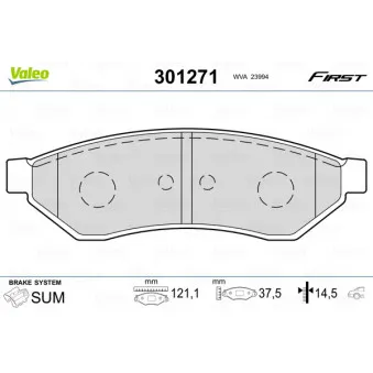 Jeu de 4 plaquettes de frein arrière VALEO OEM 96496766