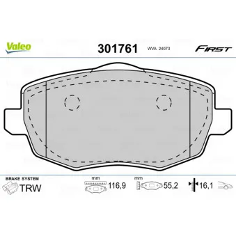 VALEO 301761 - Jeu de 4 plaquettes de frein avant