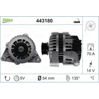 Alternateur VALEO 443180 pour OPEL ASTRA 1.4 16V - 90cv