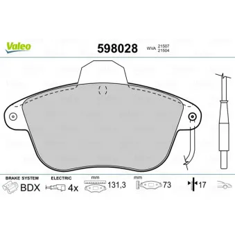 VALEO 598028 - Jeu de 4 plaquettes de frein avant