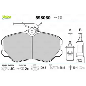 VALEO 598060 - Jeu de 4 plaquettes de frein avant