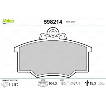 VALEO 598214 - Jeu de 4 plaquettes de frein avant