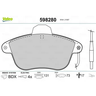 VALEO 598280 - Jeu de 4 plaquettes de frein avant