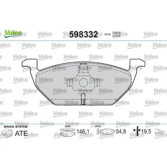 Jeu de 4 plaquettes de frein avant VALEO 598332