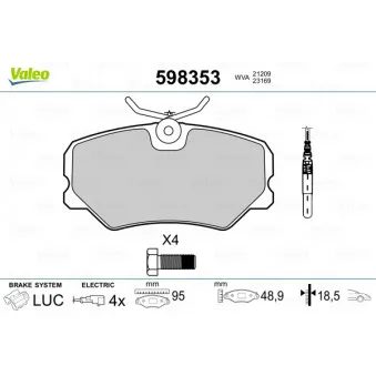 Jeu de 4 plaquettes de frein avant VALEO OEM 95666894