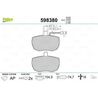 VALEO 598380 - Jeu de 4 plaquettes de frein avant