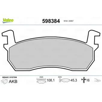 Jeu de 4 plaquettes de frein avant VALEO OEM DA06005B25