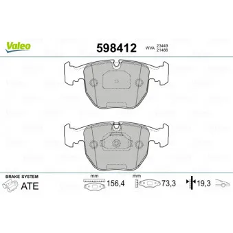 VALEO 598412 - Jeu de 4 plaquettes de frein avant