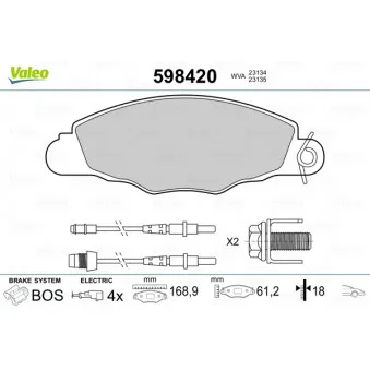 Jeu de 4 plaquettes de frein avant VALEO OEM 425211