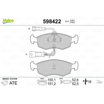 Jeu de 4 plaquettes de frein avant VALEO OEM 77363496