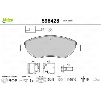 Jeu de 4 plaquettes de frein avant VALEO OEM 77365188
