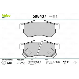 VALEO 598437 - Jeu de 4 plaquettes de frein arrière