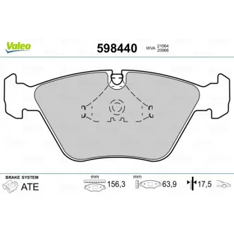 VALEO 598440 - Jeu de 4 plaquettes de frein avant