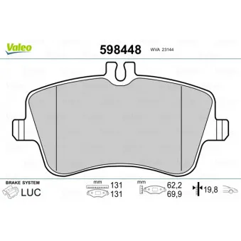 Jeu de 4 plaquettes de frein avant VALEO 598448