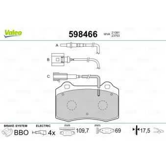 VALEO 598466 - Jeu de 4 plaquettes de frein avant