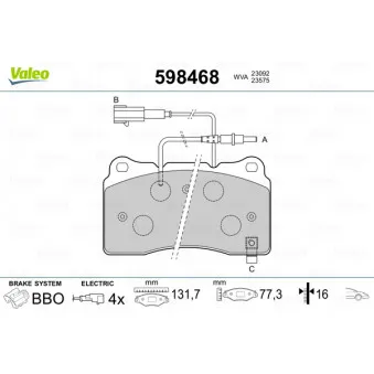 VALEO 598468 - Jeu de 4 plaquettes de frein avant