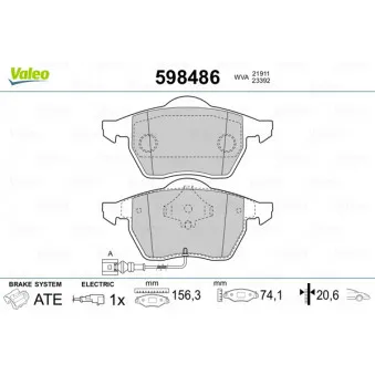 Jeu de 4 plaquettes de frein avant VALEO OEM 1J0698151K