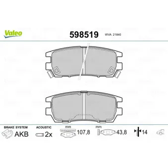 VALEO 598519 - Jeu de 4 plaquettes de frein arrière