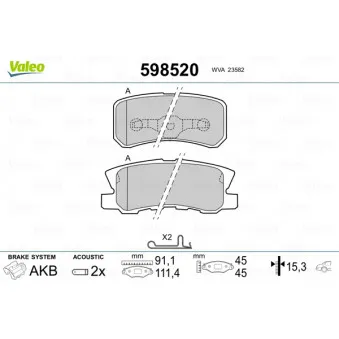 VALEO 598520 - Jeu de 4 plaquettes de frein arrière