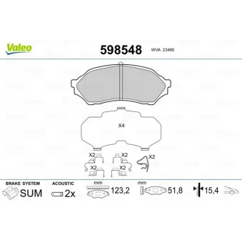 Jeu de 4 plaquettes de frein avant VALEO OEM BJYM3323Z