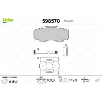 VALEO 598570 - Jeu de 4 plaquettes de frein arrière