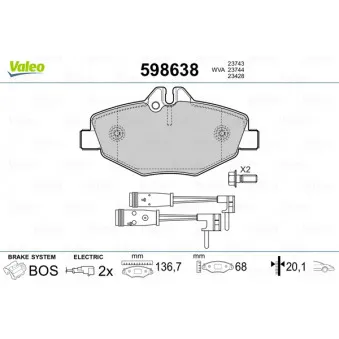 Jeu de 4 plaquettes de frein avant VALEO OEM A0044208720