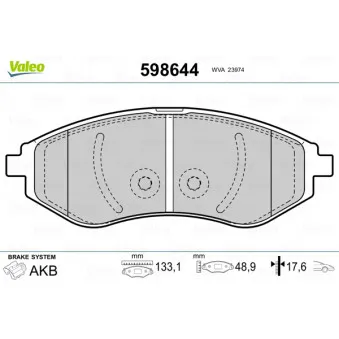 Jeu de 4 plaquettes de frein avant VALEO OEM 94566892