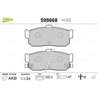 VALEO 598668 - Jeu de 4 plaquettes de frein arrière