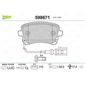 Jeu de 4 plaquettes de frein arrière VALEO OEM 7H0698451B
