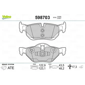 Jeu de 4 plaquettes de frein arrière VALEO OEM 34216790761