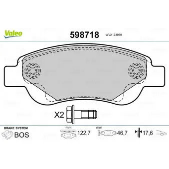 VALEO 598718 - Jeu de 4 plaquettes de frein avant