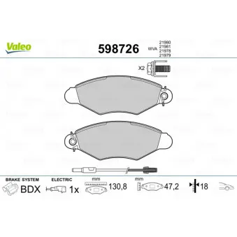 VALEO 598726 - Jeu de 4 plaquettes de frein avant