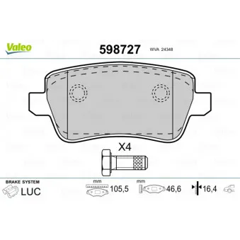 Jeu de 4 plaquettes de frein arrière VALEO OEM 77363610