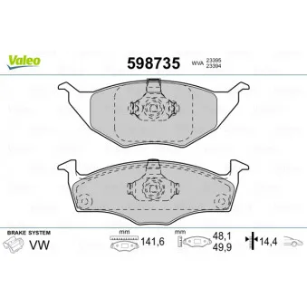 Jeu de 4 plaquettes de frein avant VALEO OEM 6E0698151