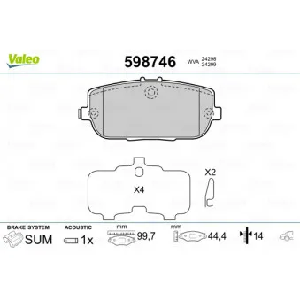 Jeu de 4 plaquettes de frein arrière VALEO OEM NFY72648ZA