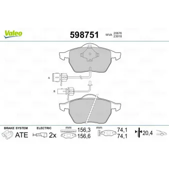 VALEO 598751 - Jeu de 4 plaquettes de frein avant