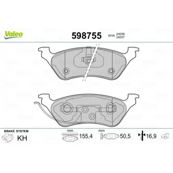 VALEO 598755 - Jeu de 4 plaquettes de frein arrière