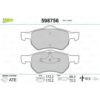 Jeu de 4 plaquettes de frein avant VALEO 598756