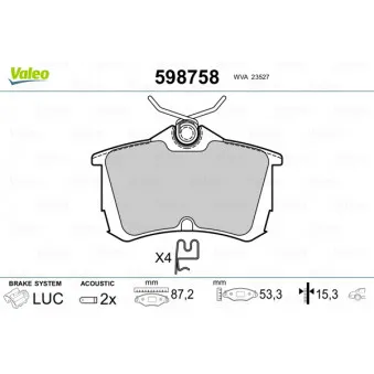Jeu de 4 plaquettes de frein arrière VALEO OEM 43022S1AE04