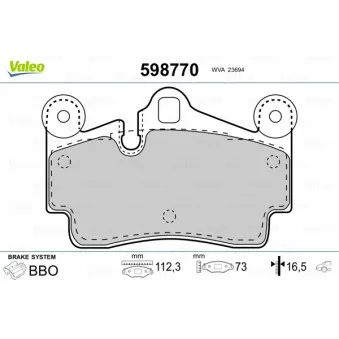 Jeu de 4 plaquettes de frein arrière VALEO OEM 95535293902