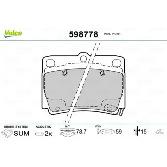 VALEO 598778 - Jeu de 4 plaquettes de frein arrière