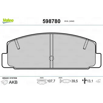 VALEO 598780 - Jeu de 4 plaquettes de frein arrière