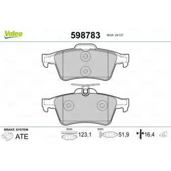Jeu de 4 plaquettes de frein arrière VALEO OEM 93190338