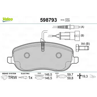 Jeu de 4 plaquettes de frein avant VALEO OEM 77363627