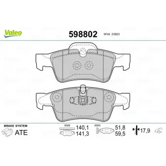 VALEO 598802 - Jeu de 4 plaquettes de frein arrière