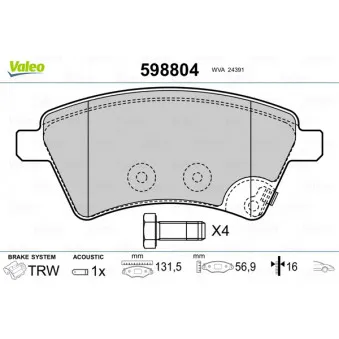 Jeu de 4 plaquettes de frein avant VALEO OEM 5581079J00