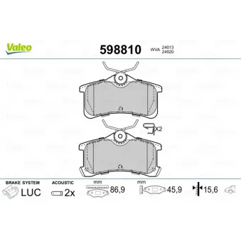 VALEO 598810 - Jeu de 4 plaquettes de frein arrière