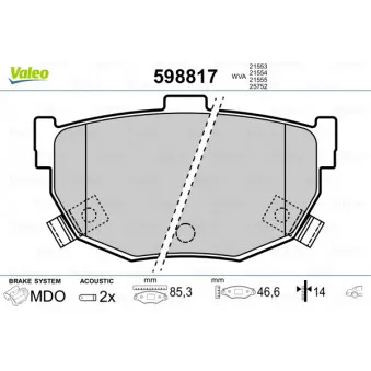 Jeu de 4 plaquettes de frein arrière VALEO OEM 5820228A00